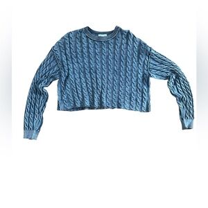 Blue Cable Knit Cropped Sweater